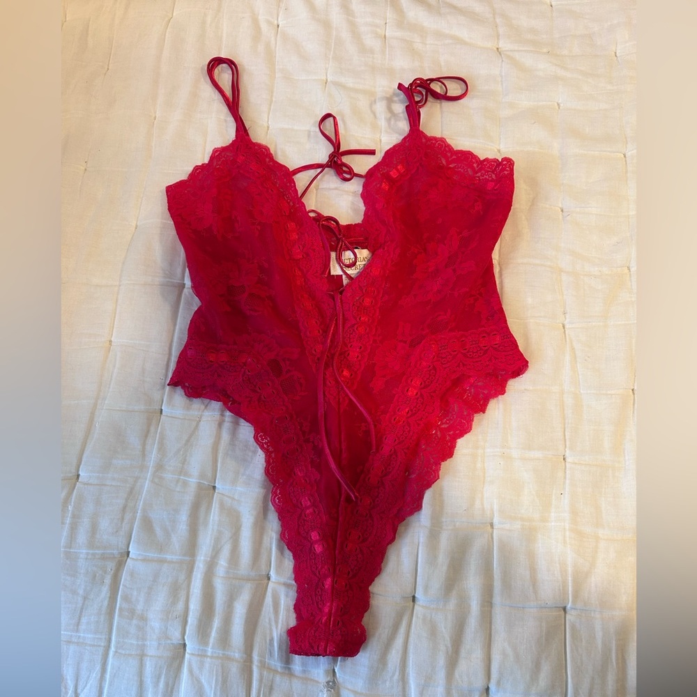 Vintage Gold Tag Victoria’s Secret red lingerie bodysuit size S